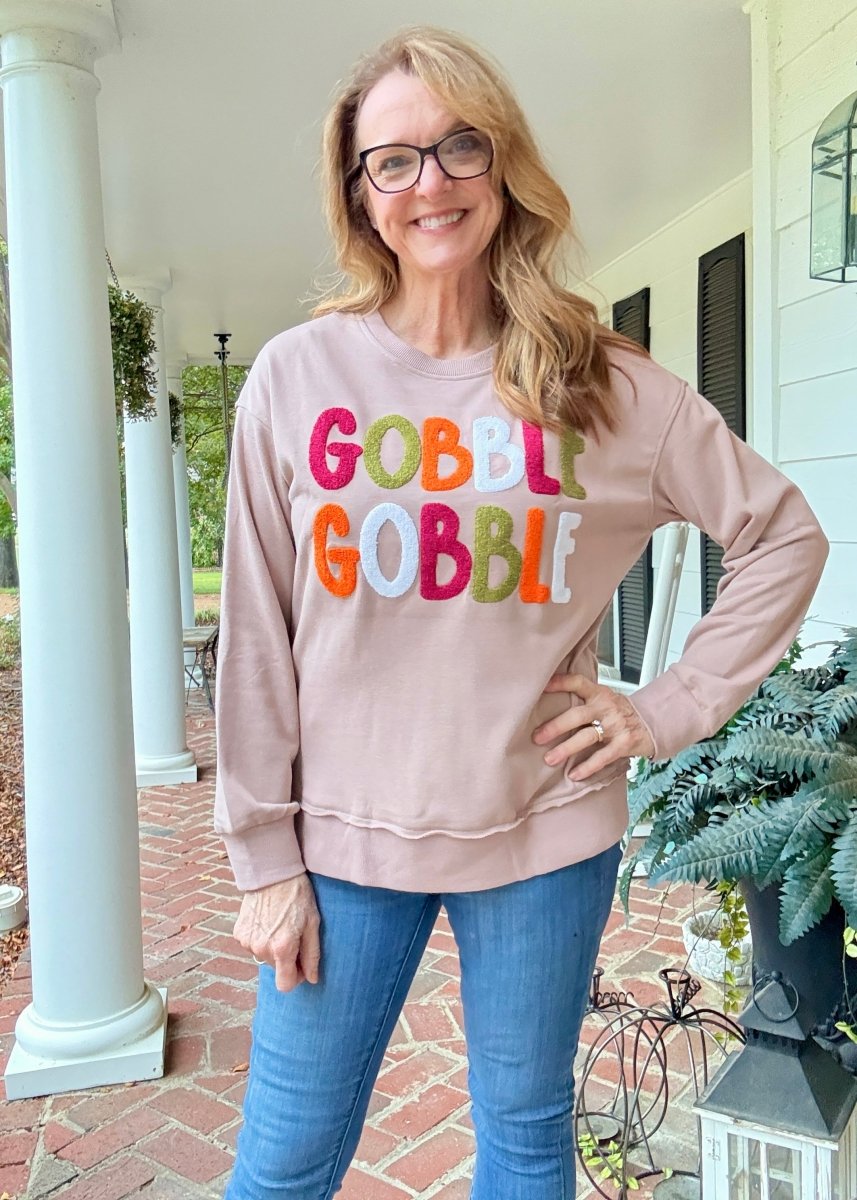 GOBBLE Patch Sweatshirt - fall sweatshirt - Jimberly's Boutique - Olive Branch - Mississippi