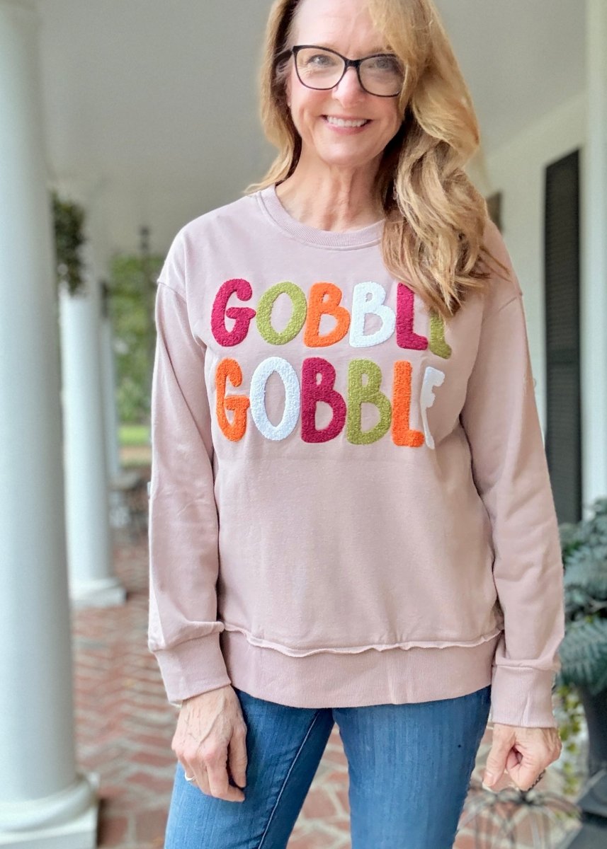 GOBBLE Patch Sweatshirt - fall sweatshirt - Jimberly's Boutique - Olive Branch - Mississippi