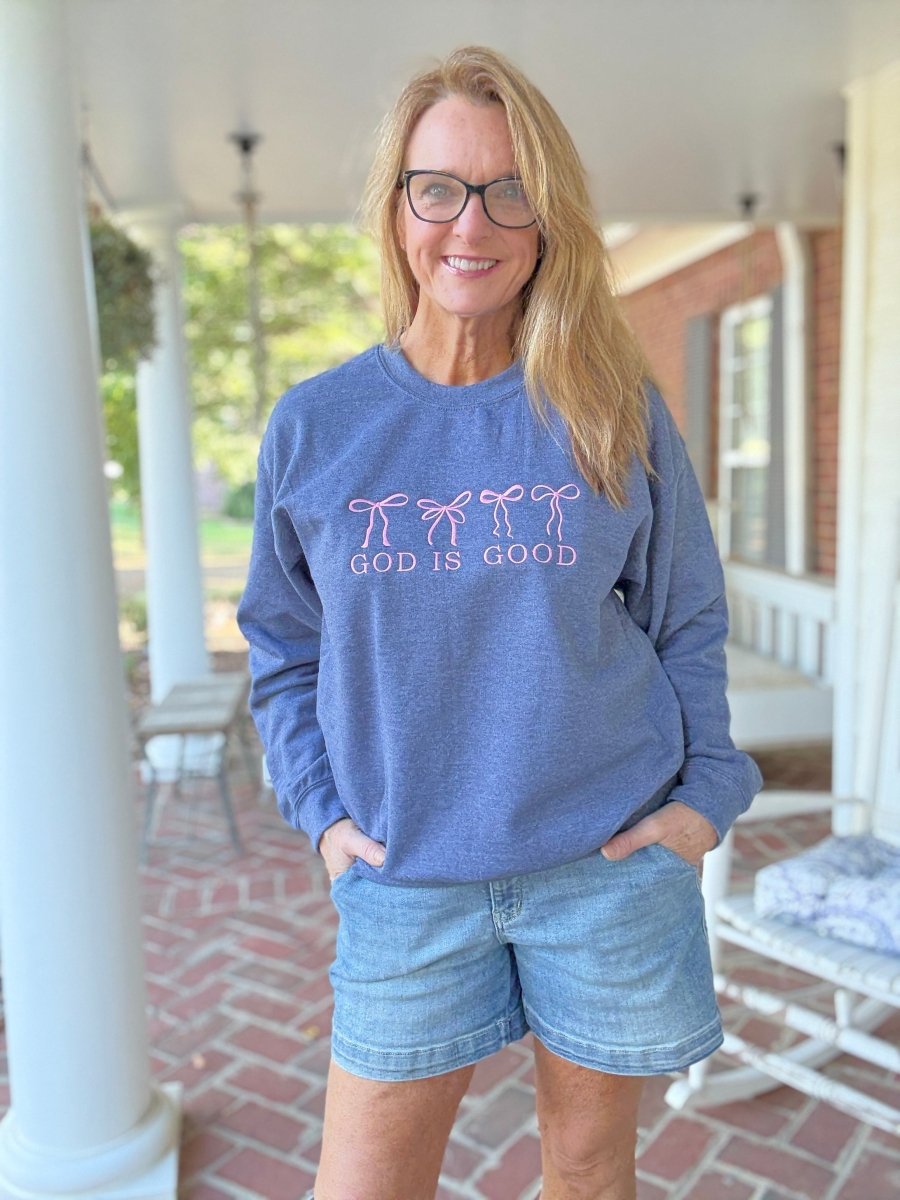 God Is Good Embroidered Sweatshirt - Embroidered Sweatshirt - Jimberly's Boutique - Olive Branch - Mississippi