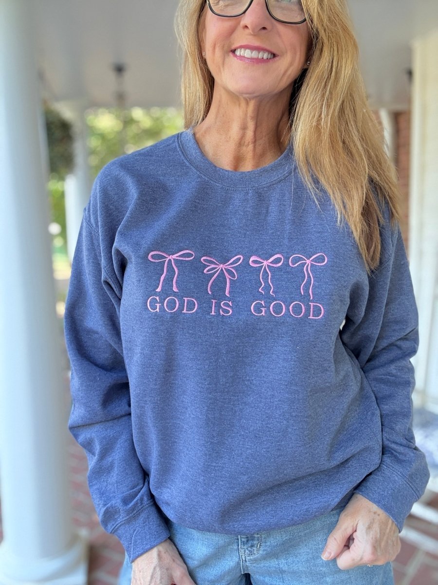God Is Good Embroidered Sweatshirt - Embroidered Sweatshirt - Jimberly's Boutique - Olive Branch - Mississippi
