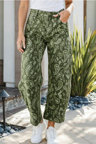 Green Paisley Barrel Pants - Barrel Jeans/Pants -Jimberly's Boutique-Olive Branch-Mississippi