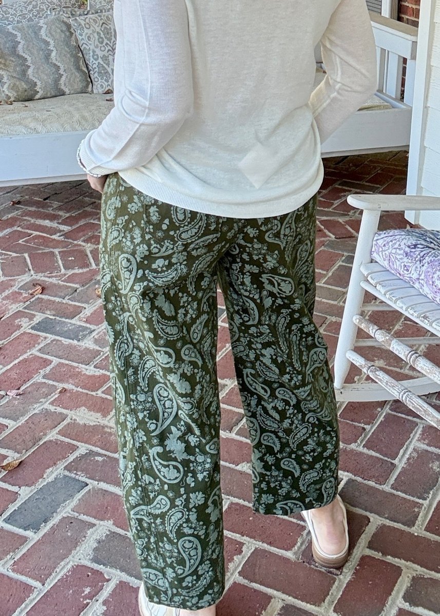 Green Paisley Barrel Pants - Barrel Jeans/Pants -Jimberly's Boutique-Olive Branch-Mississippi
