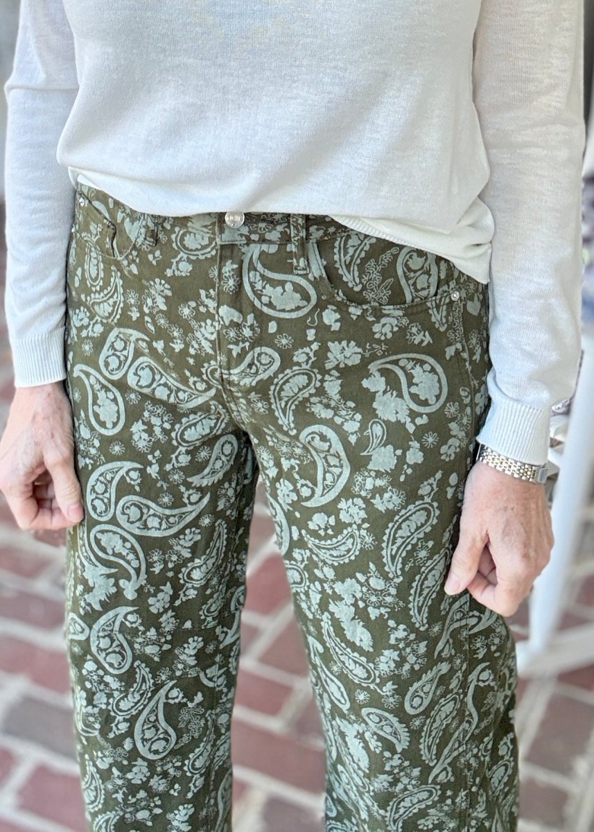 Green Paisley Barrel Pants - Barrel Jeans/Pants -Jimberly's Boutique-Olive Branch-Mississippi
