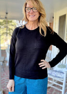 Gwen Hi - Low Hem Pocket Sweater - Black - sweater - Jimberly's Boutique - Olive Branch - Mississippi