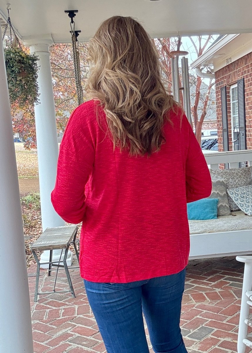 Hacci Long Sleeve Top - Red - Casual Top - Jimberly's Boutique - Olive Branch - Mississippi