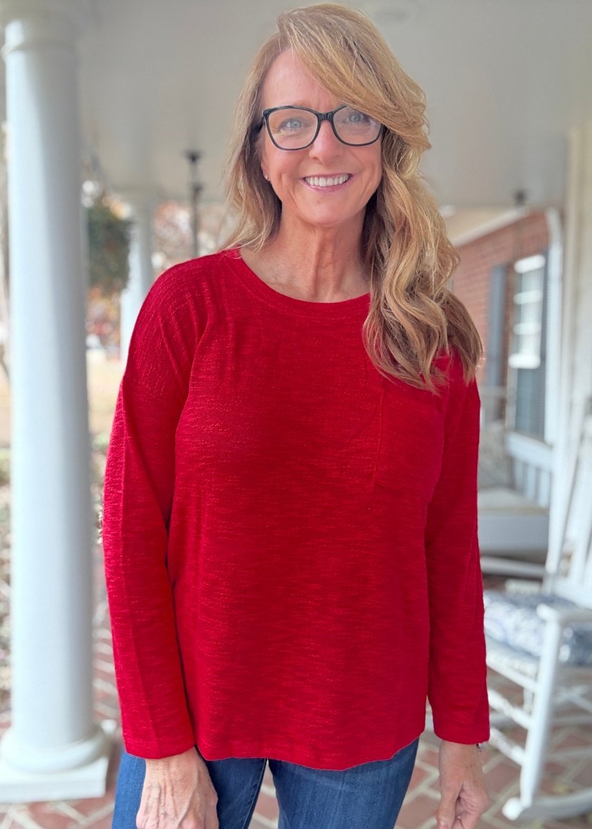 Hacci Long Sleeve Top - Red - Casual Top - Jimberly's Boutique - Olive Branch - Mississippi