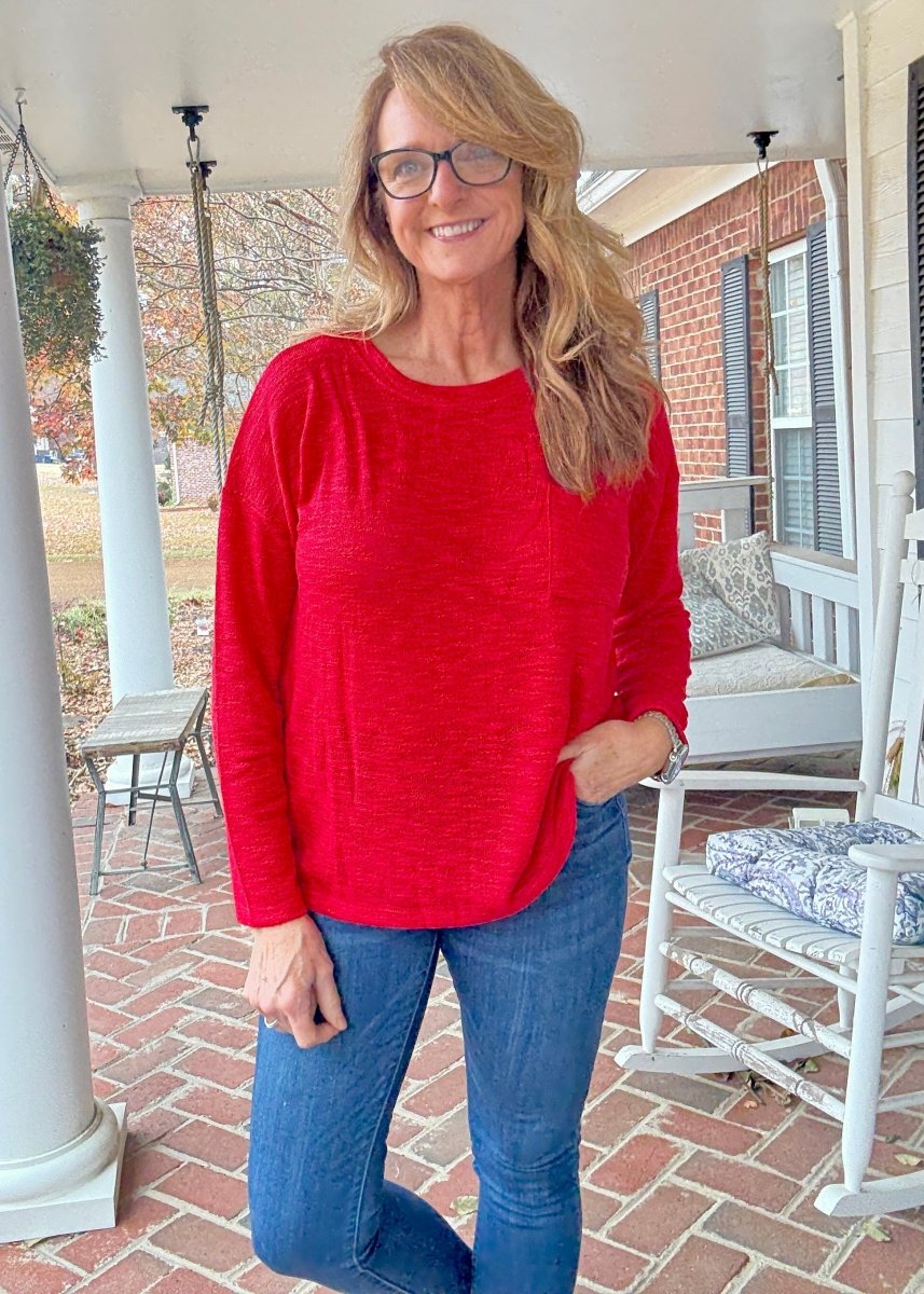 Hacci Long Sleeve Top - Red - Casual Top - Jimberly's Boutique - Olive Branch - Mississippi