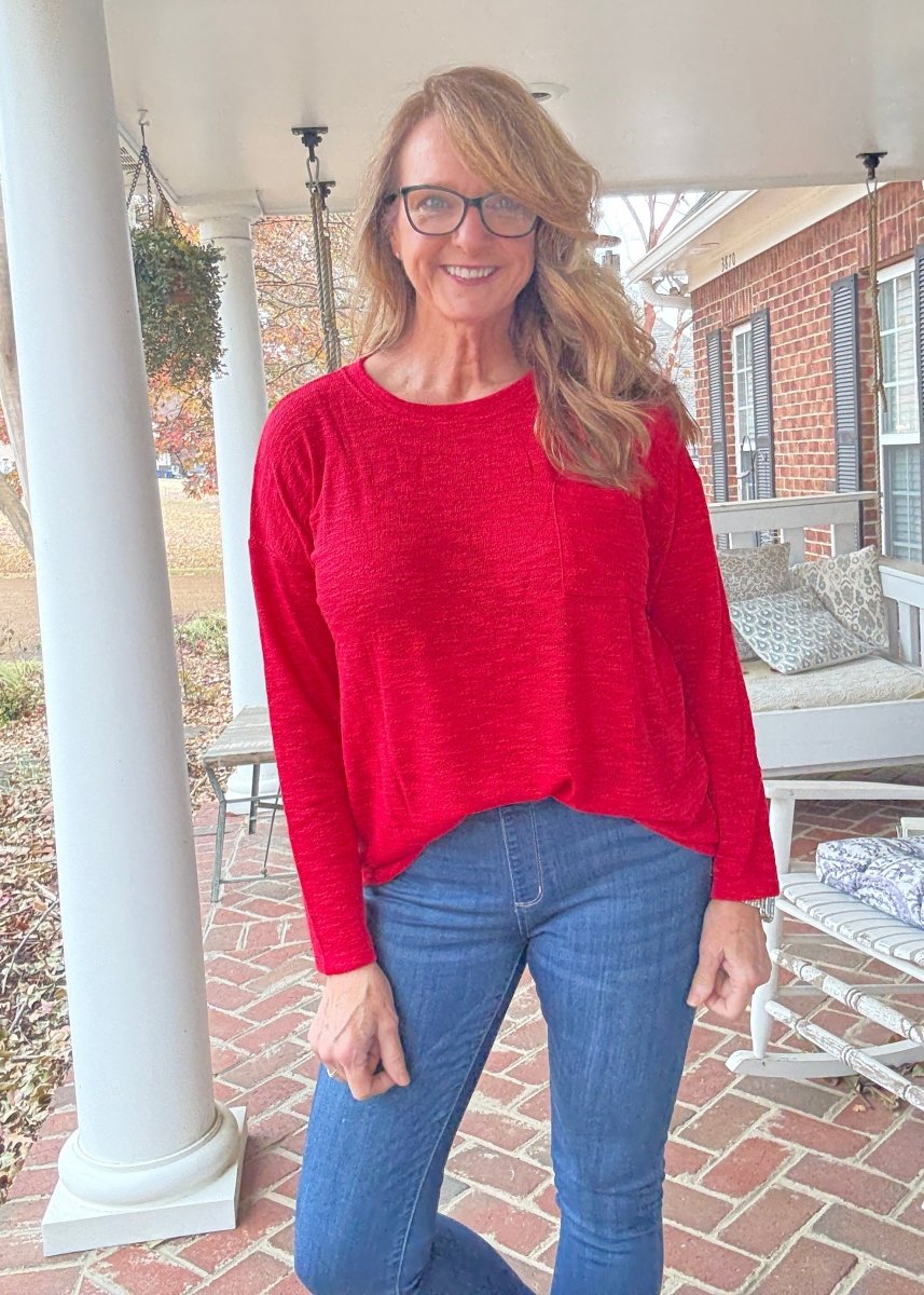 Hacci Long Sleeve Top - Red - Casual Top - Jimberly's Boutique - Olive Branch - Mississippi