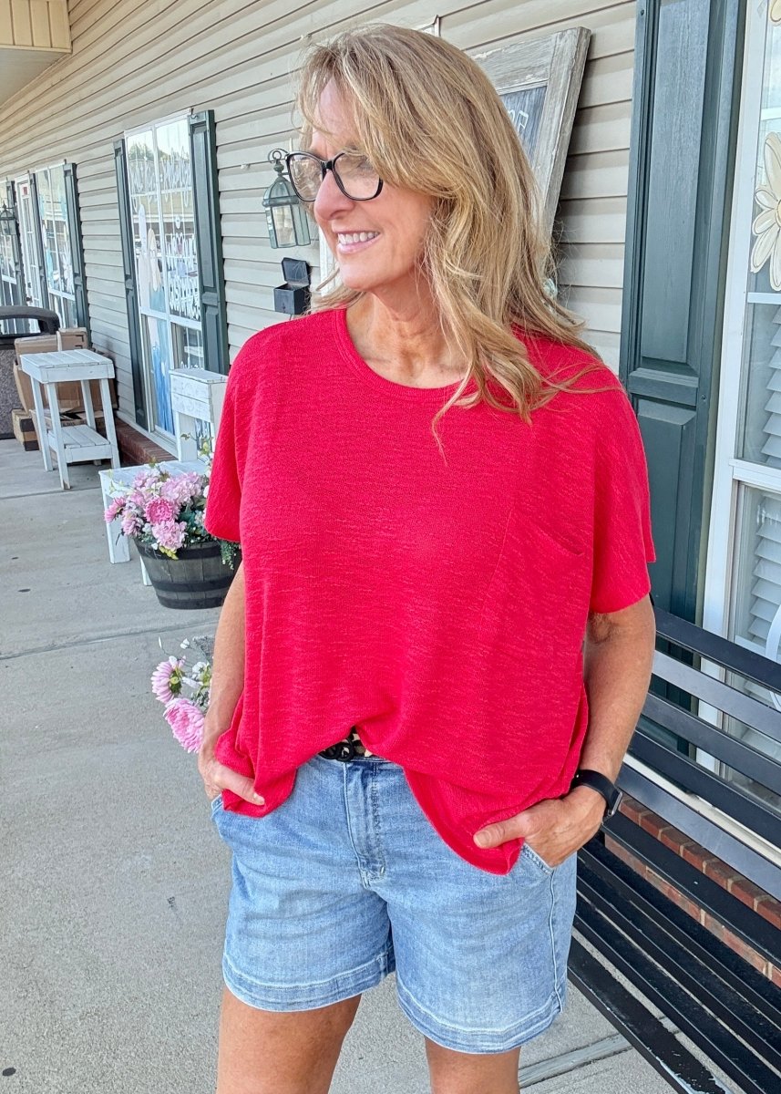 Hacci Pocket Top - Red - Casual Top - Jimberly's Boutique - Olive Branch - Mississippi