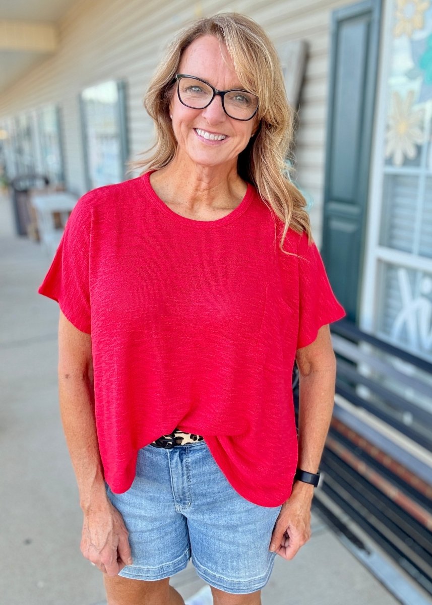 Hacci Pocket Top - Red - Casual Top - Jimberly's Boutique - Olive Branch - Mississippi