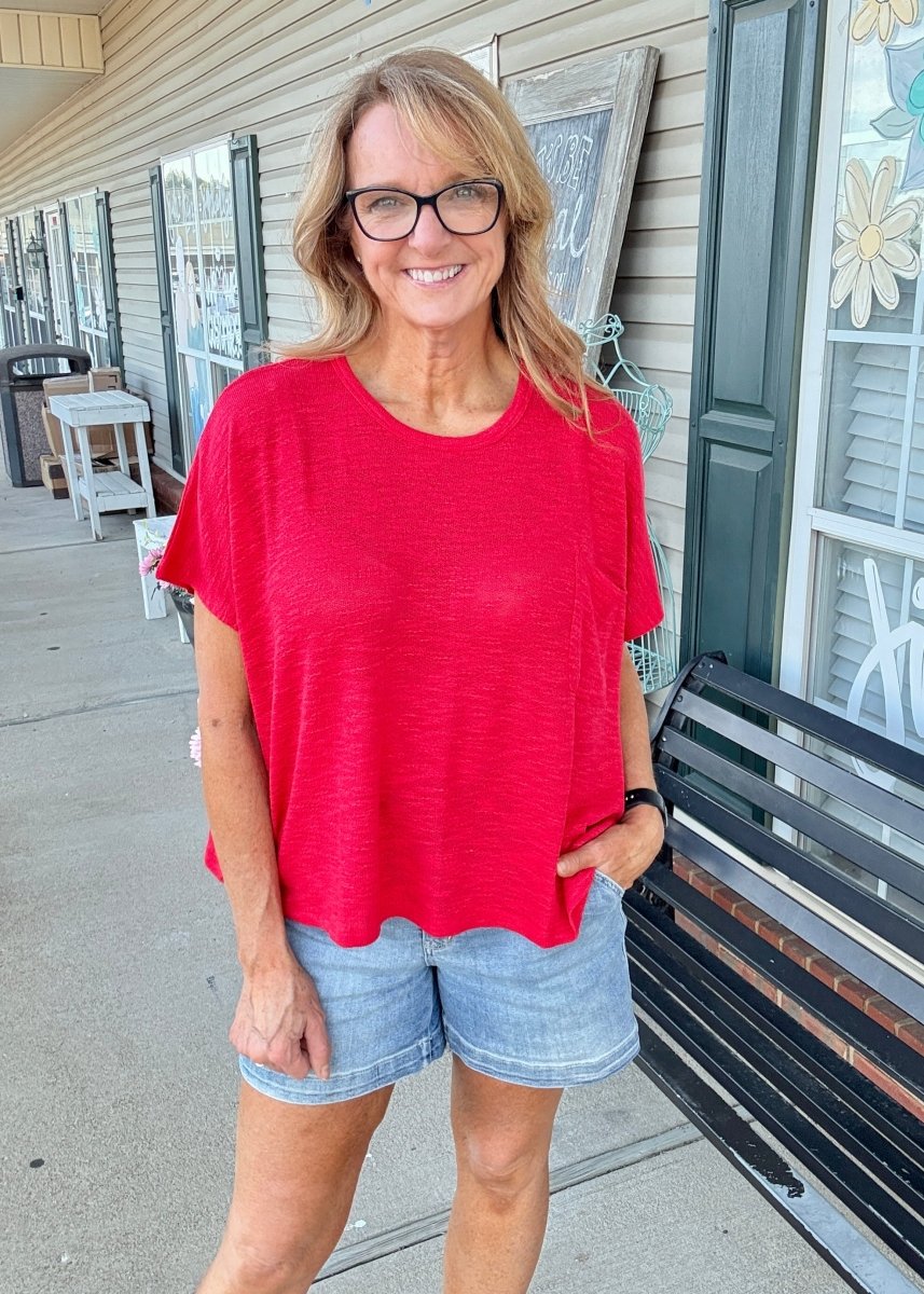 Hacci Pocket Top - Red - Casual Top - Jimberly's Boutique - Olive Branch - Mississippi