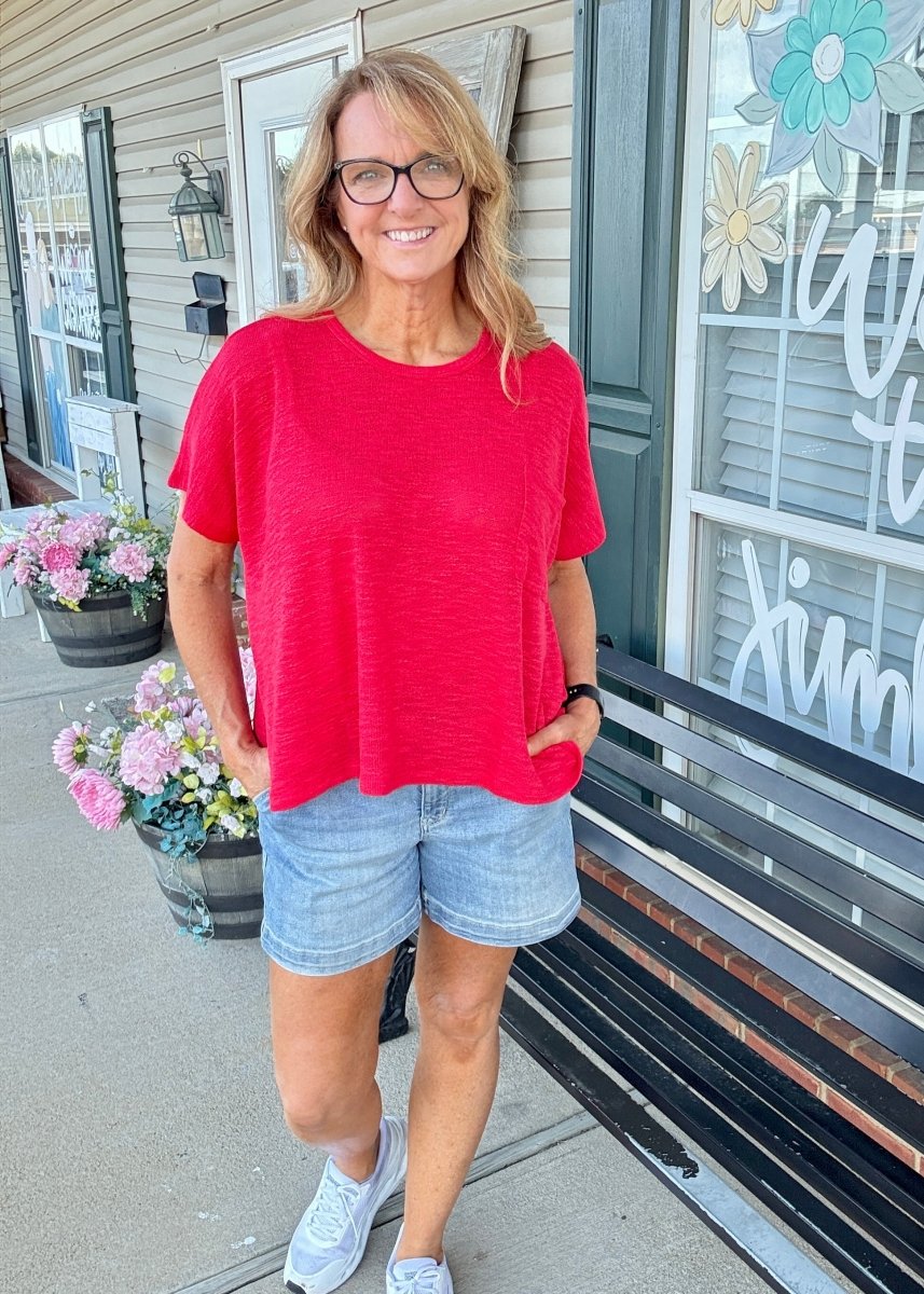 Hacci Pocket Top - Red - Casual Top - Jimberly's Boutique - Olive Branch - Mississippi