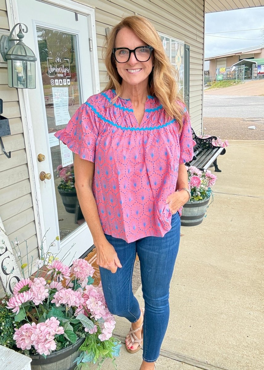 Hadley Eyelet Fabric Top - Pink | Umgee - Umgee Top - Jimberly's Boutique - Olive Branch - Mississippi