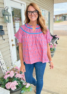 Hadley Eyelet Fabric Top - Pink | Umgee - Umgee Top - Jimberly's Boutique - Olive Branch - Mississippi