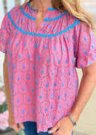 Hadley Eyelet Fabric Top - Pink | Umgee - Umgee Top - Jimberly's Boutique - Olive Branch - Mississippi