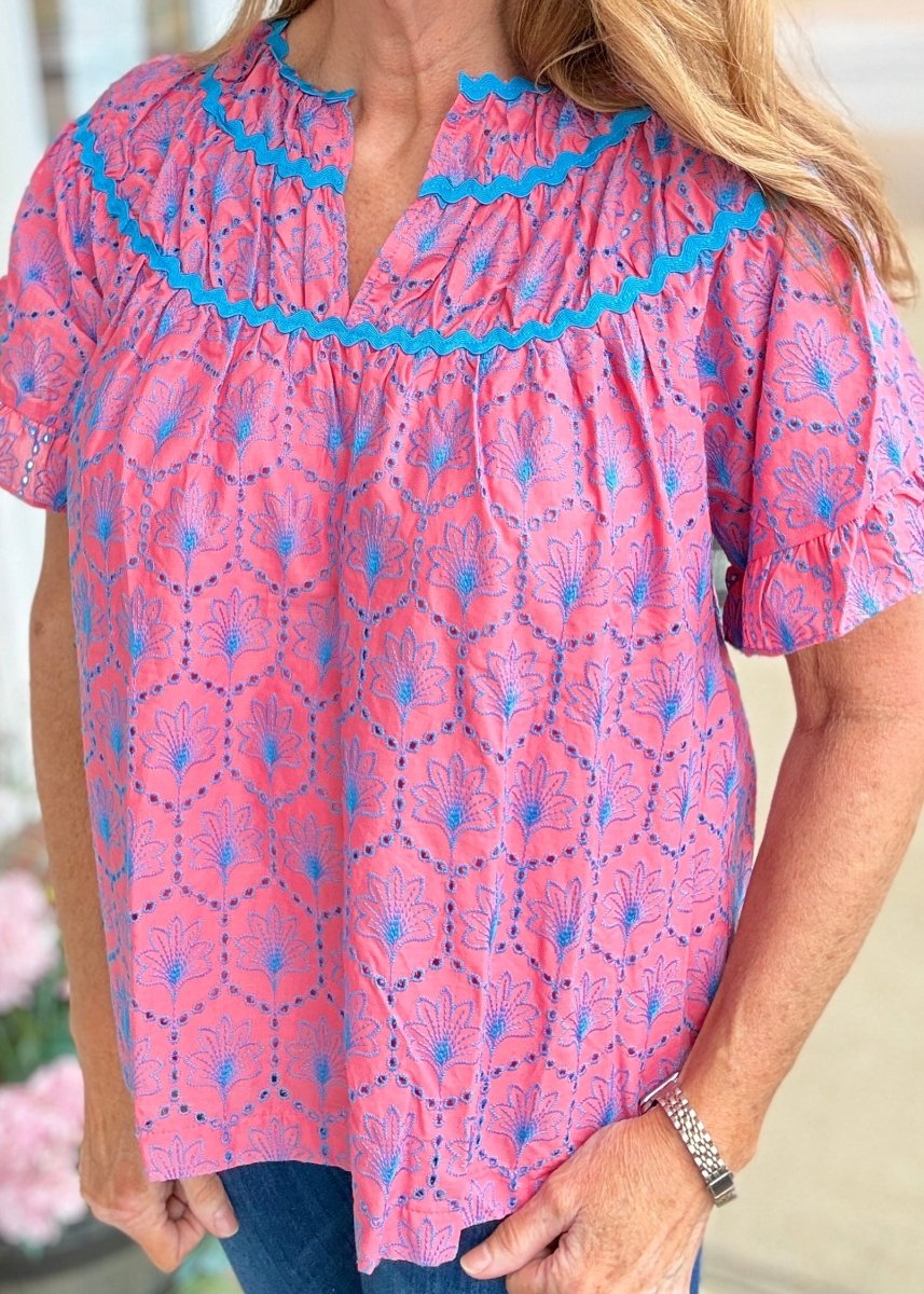 Hadley Eyelet Fabric Top - Pink | Umgee - Umgee Top - Jimberly's Boutique - Olive Branch - Mississippi