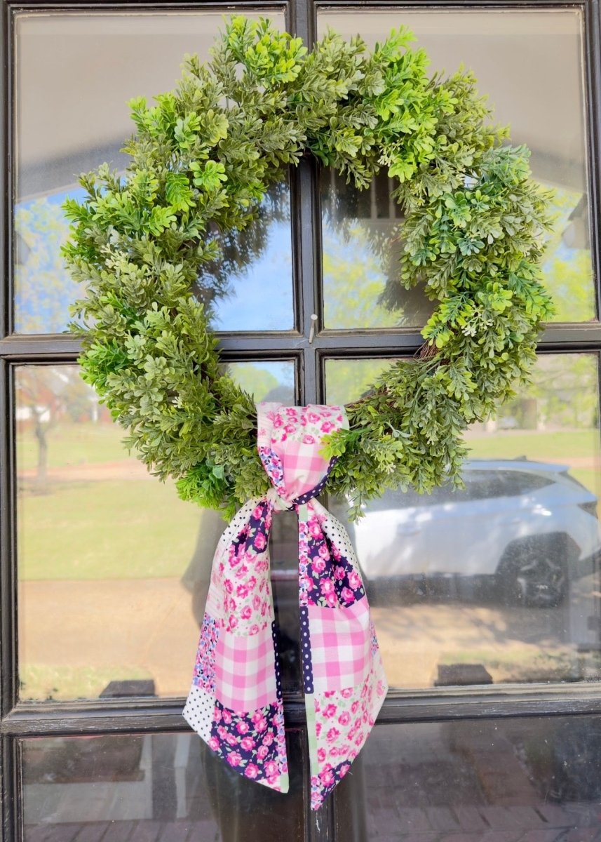 Handmade Wreath Sash - Pink/Navy Patchwork - Wreath Sash - Jimberly's Boutique - Olive Branch - Mississippi
