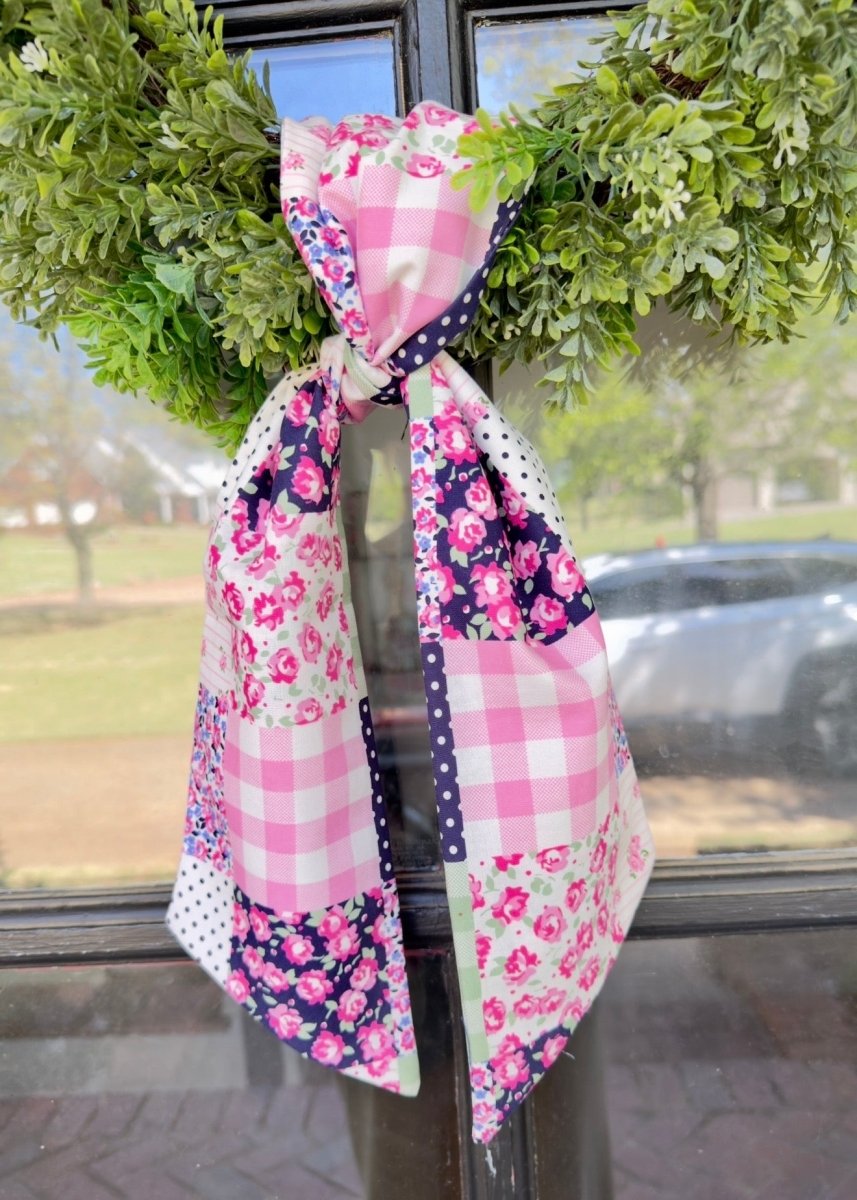 Handmade Wreath Sash - Pink/Navy Patchwork - Wreath Sash - Jimberly's Boutique - Olive Branch - Mississippi