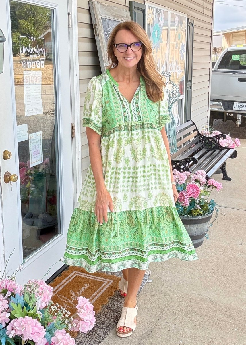 Harlow Green Paisley Midi Dress | Umgee - Umgee Dress - Jimberly's Boutique - Olive Branch - Mississippi