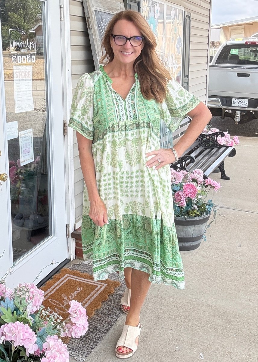 Harlow Green Paisley Midi Dress | Umgee - Umgee Dress - Jimberly's Boutique - Olive Branch - Mississippi