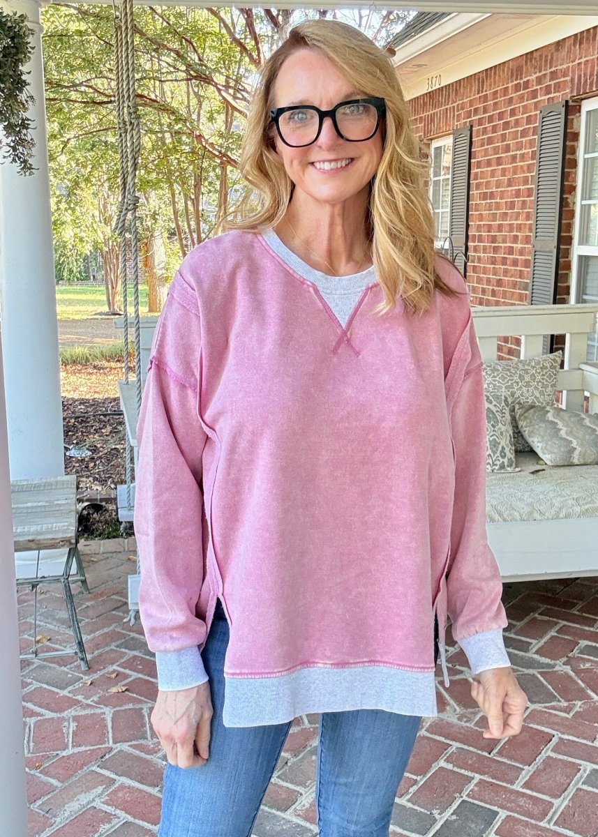 Harmony Acid Wash Pullover - Lt Rose | Zenana - pullover -Jimberly's Boutique-Olive Branch-Mississippi