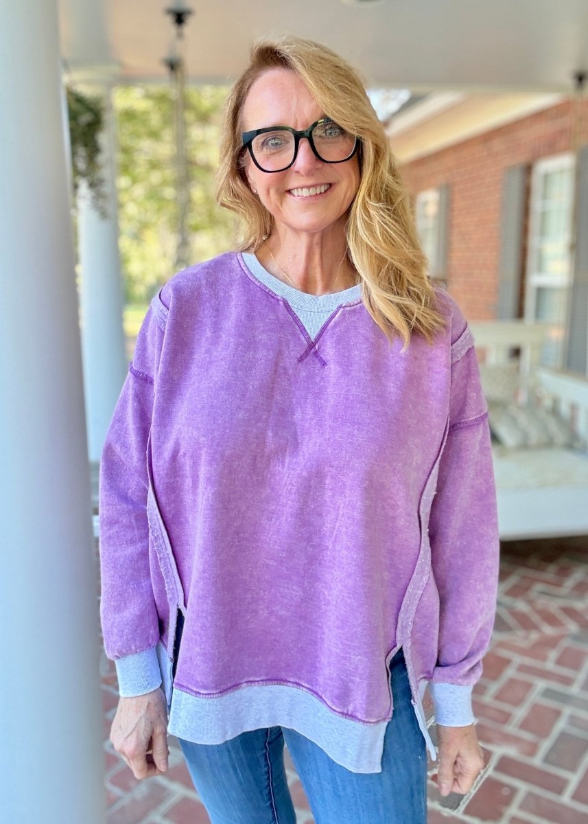 Harmony Acid Wash Pullover - Violet | Zenana - pullover -Jimberly's Boutique-Olive Branch-Mississippi