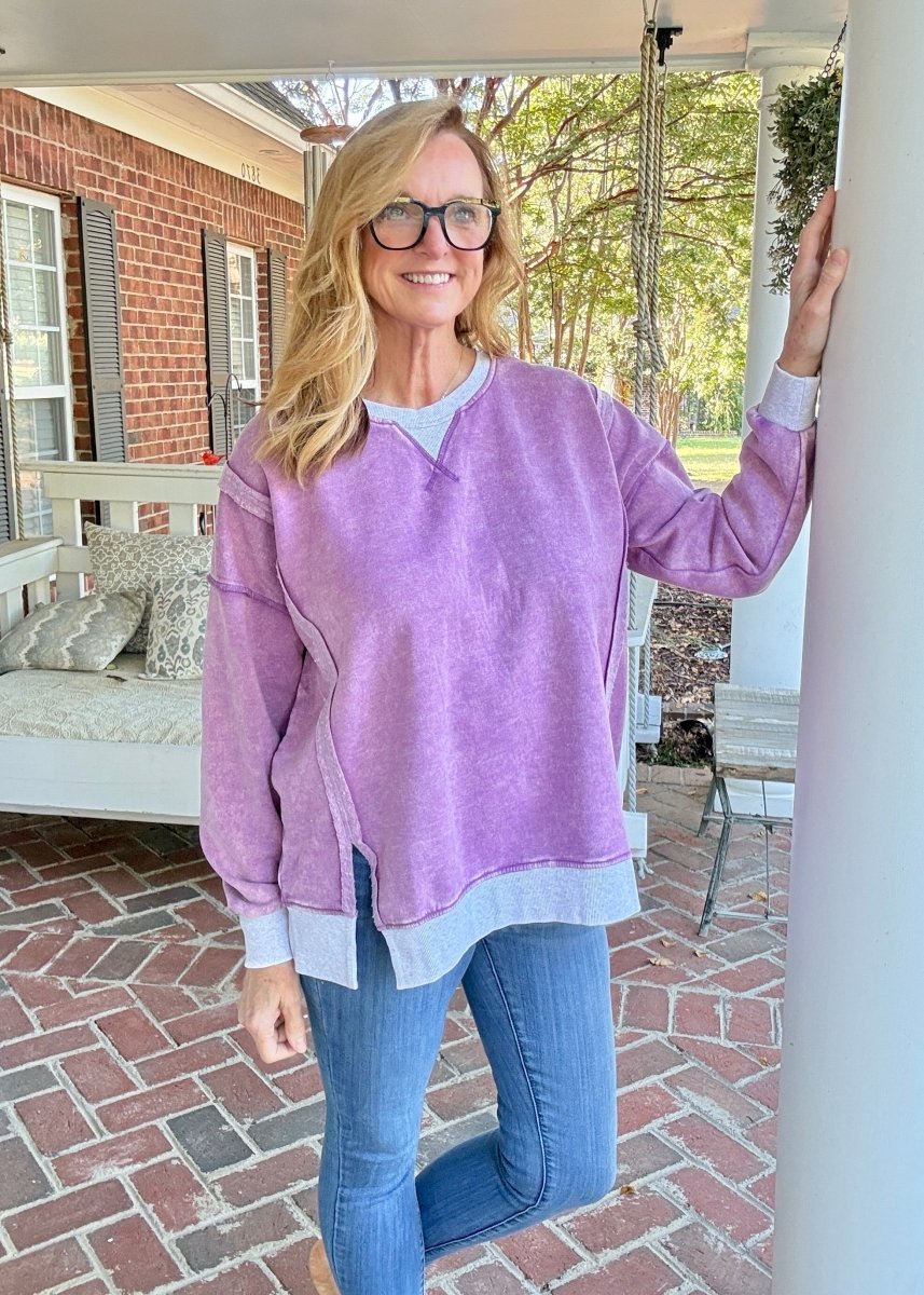Harmony Acid Wash Pullover - Violet | Zenana - pullover -Jimberly's Boutique-Olive Branch-Mississippi