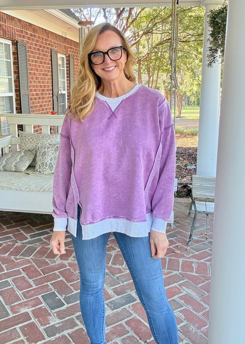 Harmony Acid Wash Pullover - Violet | Zenana - pullover -Jimberly's Boutique-Olive Branch-Mississippi