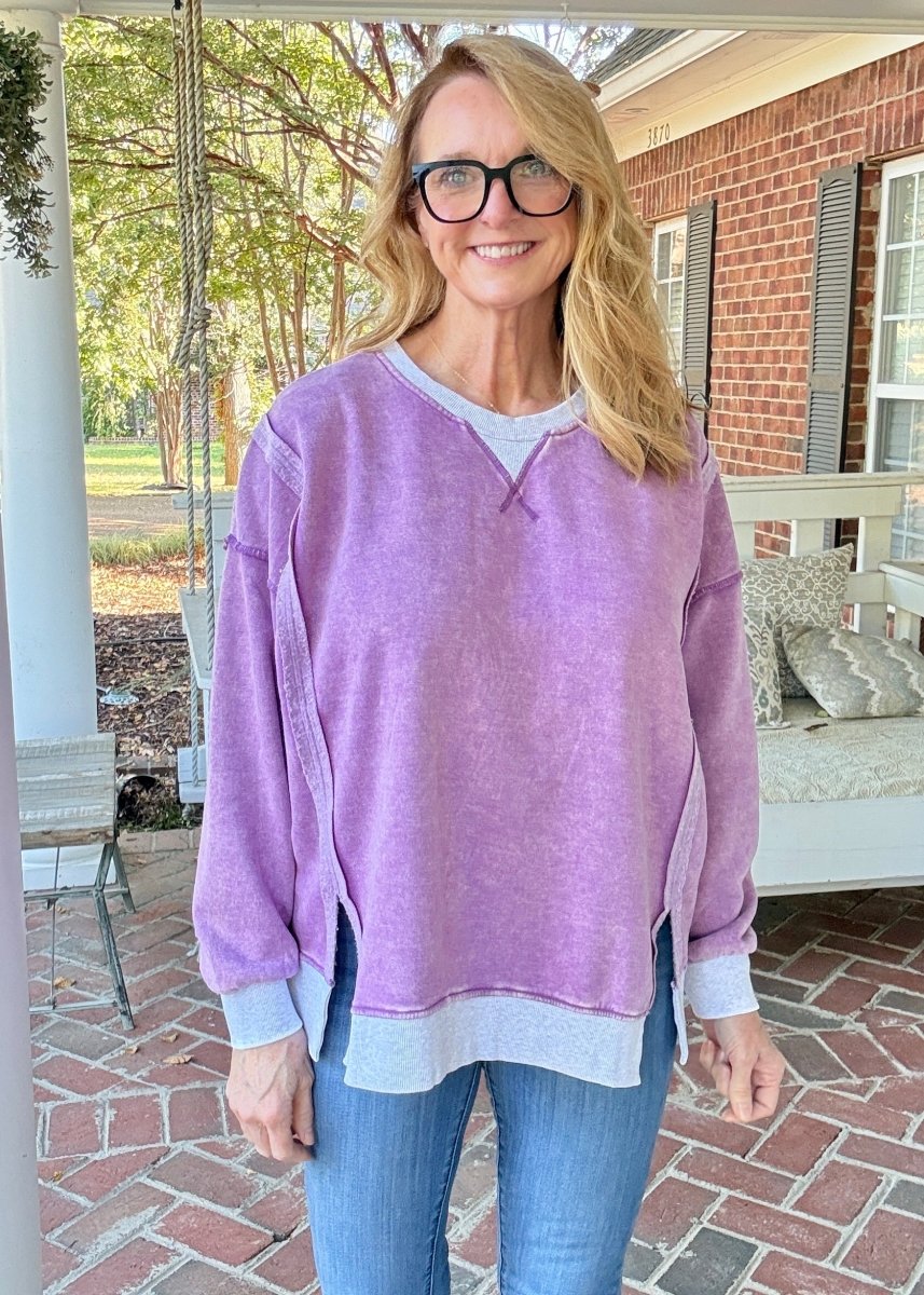 Harmony Acid Wash Pullover - Violet | Zenana - pullover -Jimberly's Boutique-Olive Branch-Mississippi