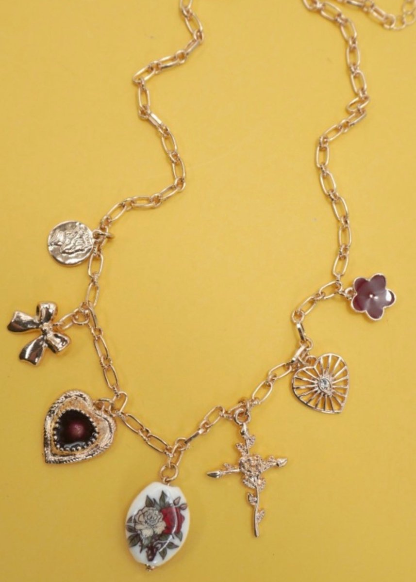 Heart Porcelain Flower Bow Cross Charm Necklace - charm necklace - Jimberly's Boutique - Olive Branch - Mississippi