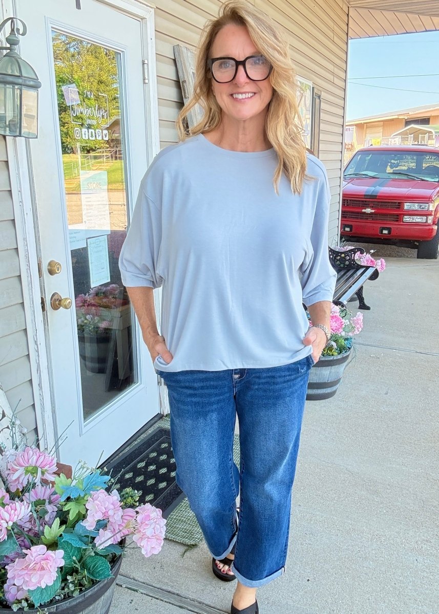 Hi Low Hem Knit Top - Lt Grey - Jimberly's Boutique-Olive Branch-Mississippi