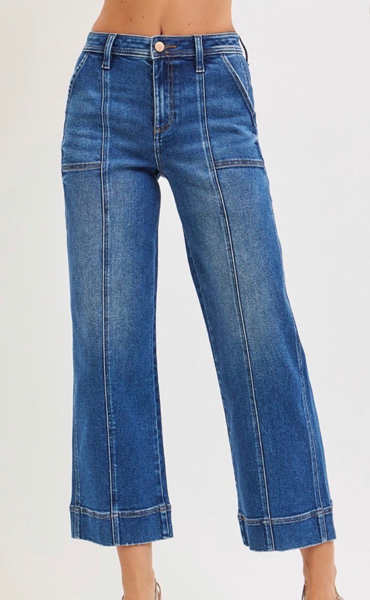 High Rise Crop Straight Front Seam Detailed Jeans | Risen - Barrel Jeans/Pants -Jimberly's Boutique-Olive Branch-Mississippi