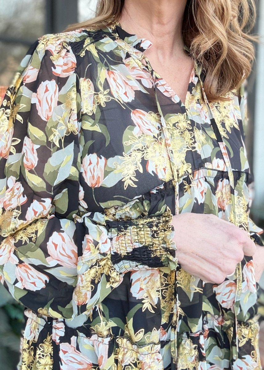 Holiday Babydoll Top - Black Mix - Umgee Top - Jimberly's Boutique - Olive Branch - Mississippi