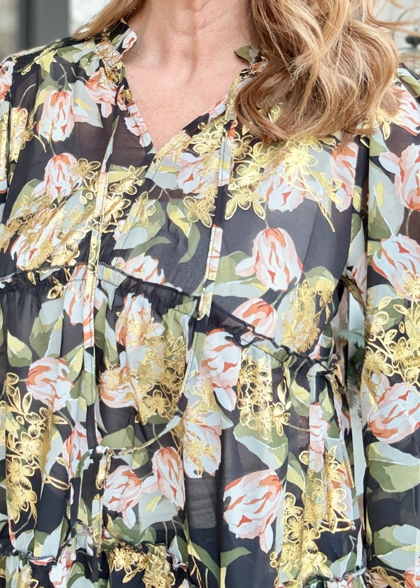 Holiday Babydoll Top - Black Mix - Umgee Top - Jimberly's Boutique - Olive Branch - Mississippi