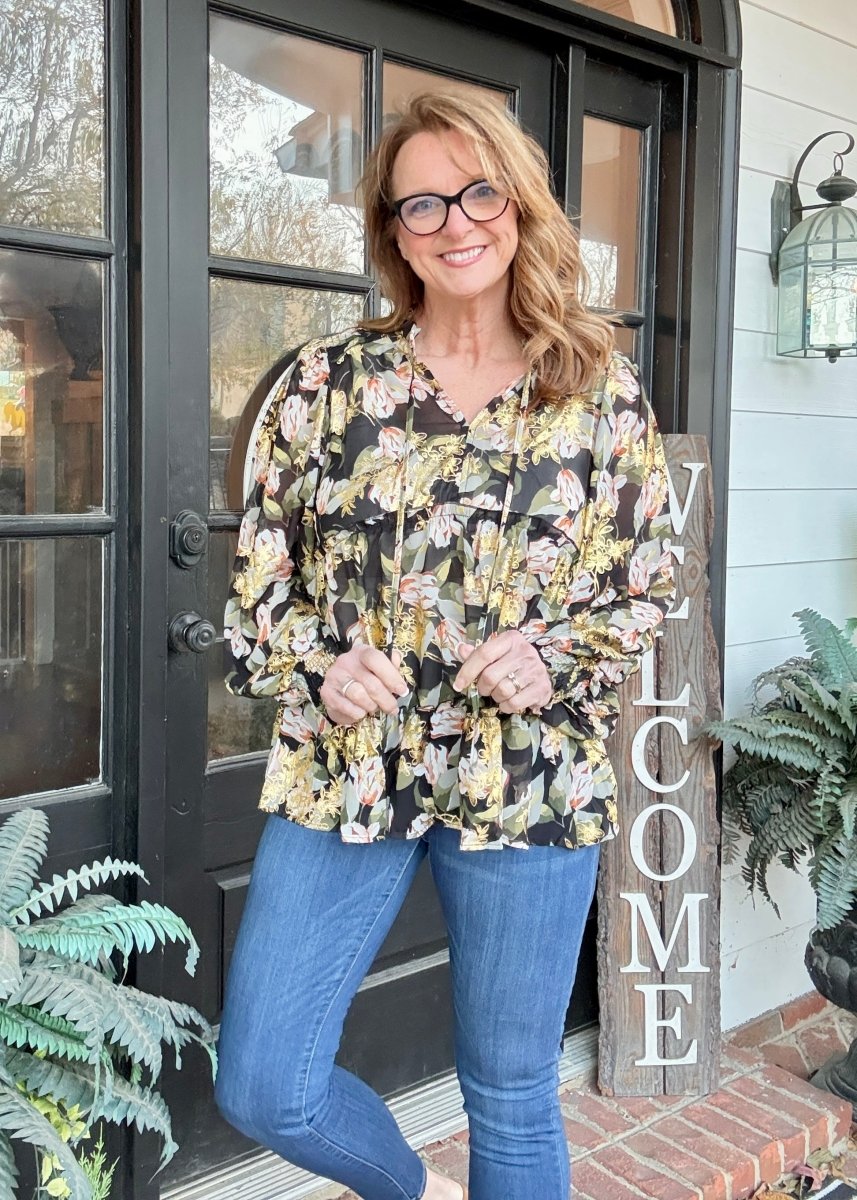 Holiday Babydoll Top - Black Mix - Umgee Top - Jimberly's Boutique - Olive Branch - Mississippi