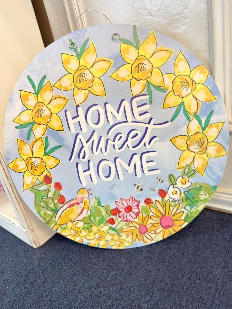 Home Sweet Home Buttercup Bird Door Hanger (PICKUP ONLY) - baxter & me door hanger - Jimberly's Boutique - Olive Branch - Mississippi