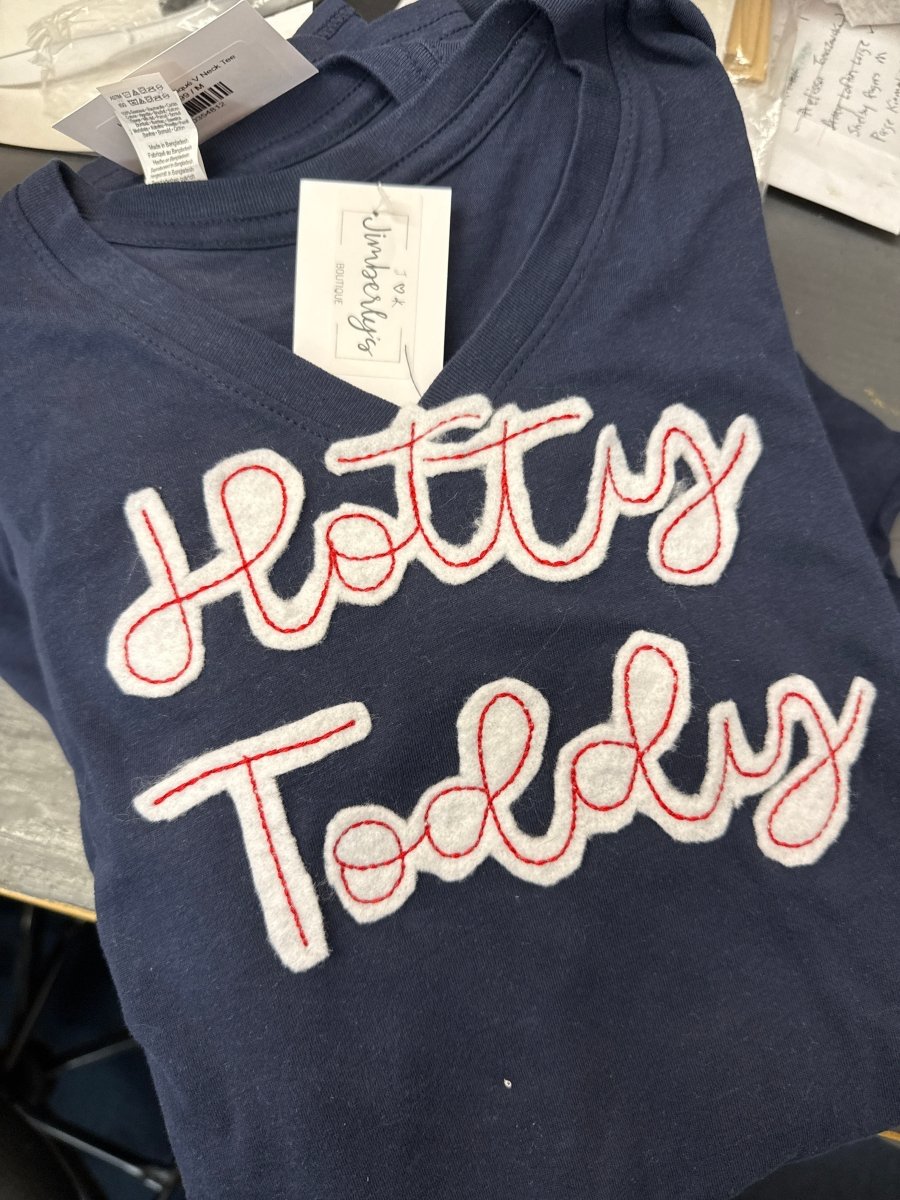 Hotty Toddy Appliqué V Neck Tee - Graphic Tee - Jimberly's Boutique - Olive Branch - Mississippi