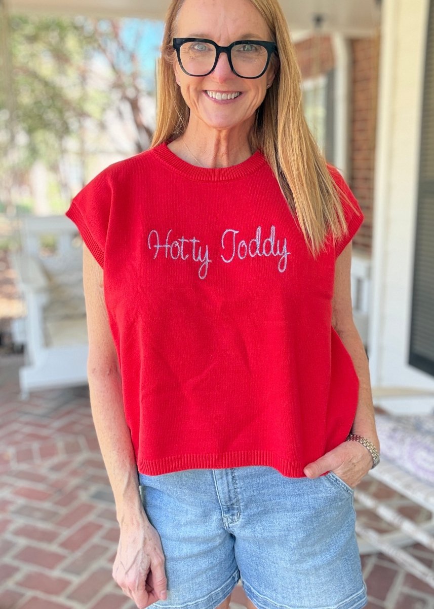 Hotty Toddy Embroidered Sweater Vest - Red w/Powder Blue - gameday -Jimberly's Boutique-Olive Branch-Mississippi