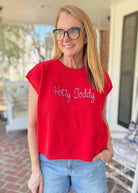 Hotty Toddy Embroidered Sweater Vest - Red w/Powder Blue - gameday -Jimberly's Boutique-Olive Branch-Mississippi