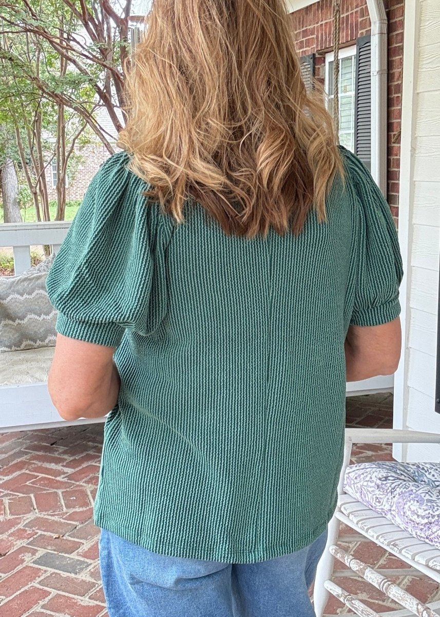 Hunter Raised Rib Puff Sleeve Top - Zenana Casual Top -Jimberly's Boutique-Olive Branch-Mississippi