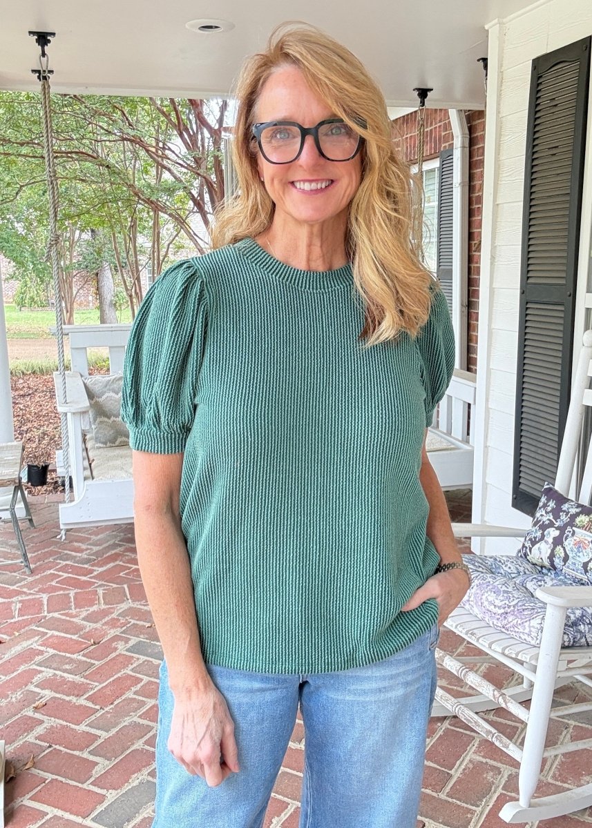Hunter Raised Rib Puff Sleeve Top - Zenana Casual Top -Jimberly's Boutique-Olive Branch-Mississippi