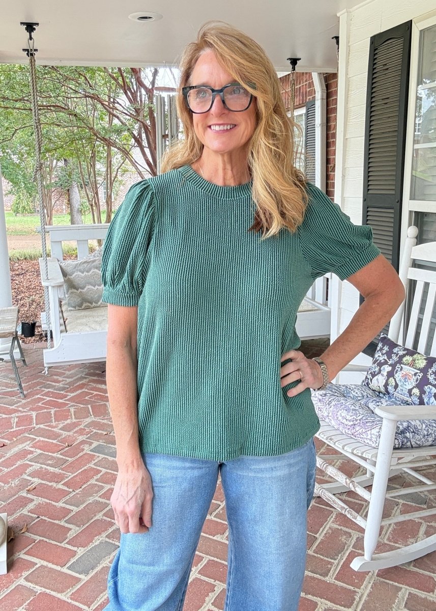 Hunter Raised Rib Puff Sleeve Top - Zenana Casual Top -Jimberly's Boutique-Olive Branch-Mississippi