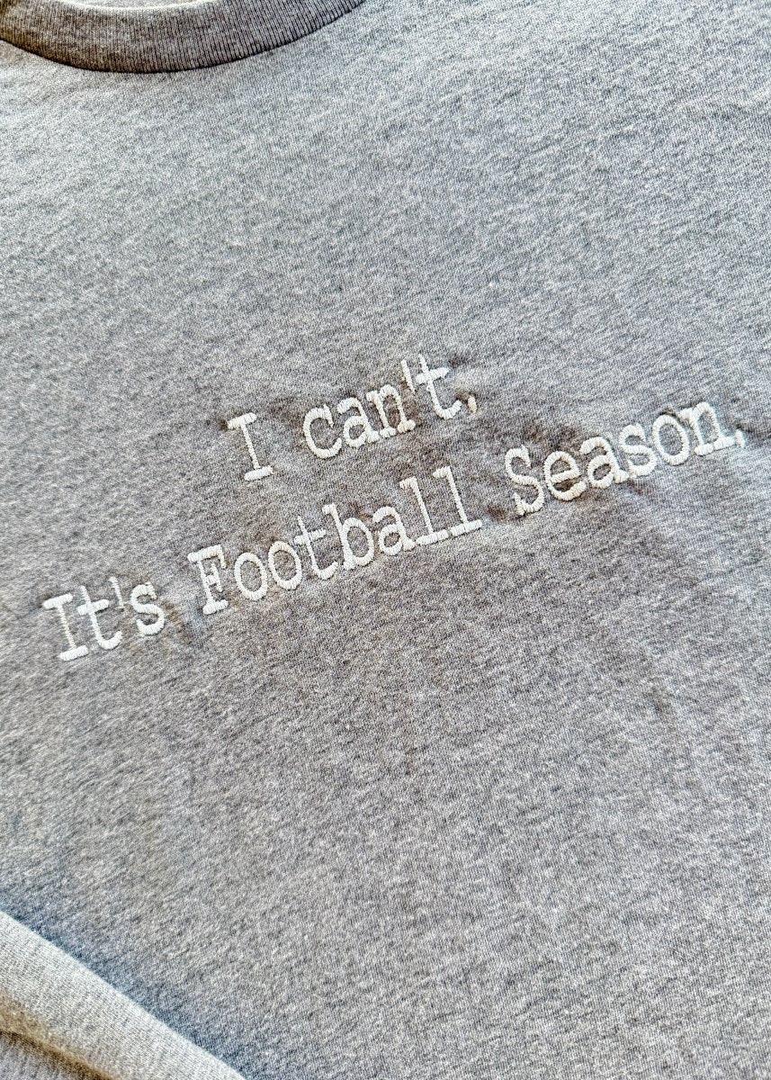 I Can't It's Football Season Embroidered LS Tee | Bella Canvas - Graphic Long Sleeve - Jimberly's Boutique - Olive Branch - Mississippi
