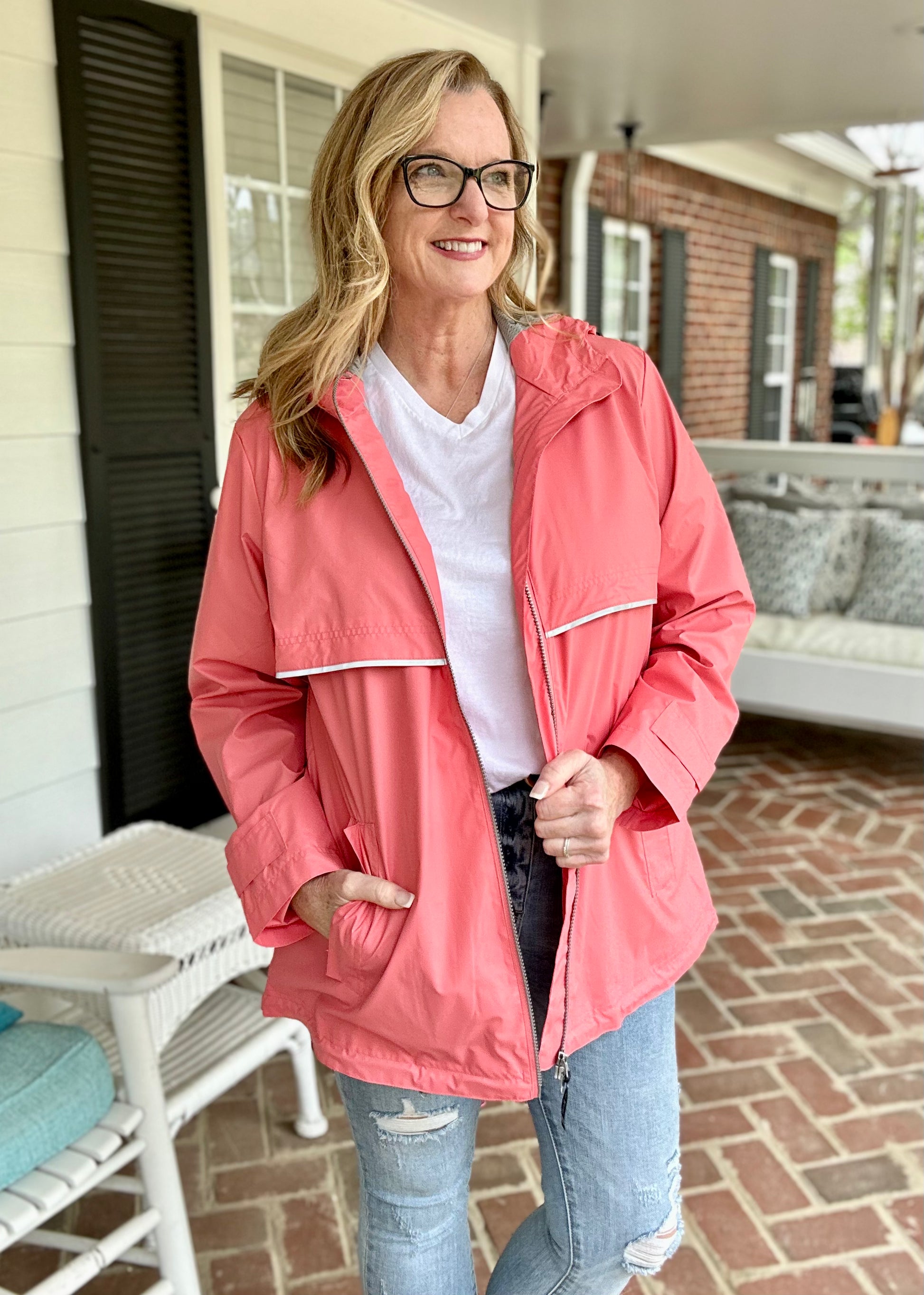 New Englander Rain Jacket--Coral - Jimberly's Boutique