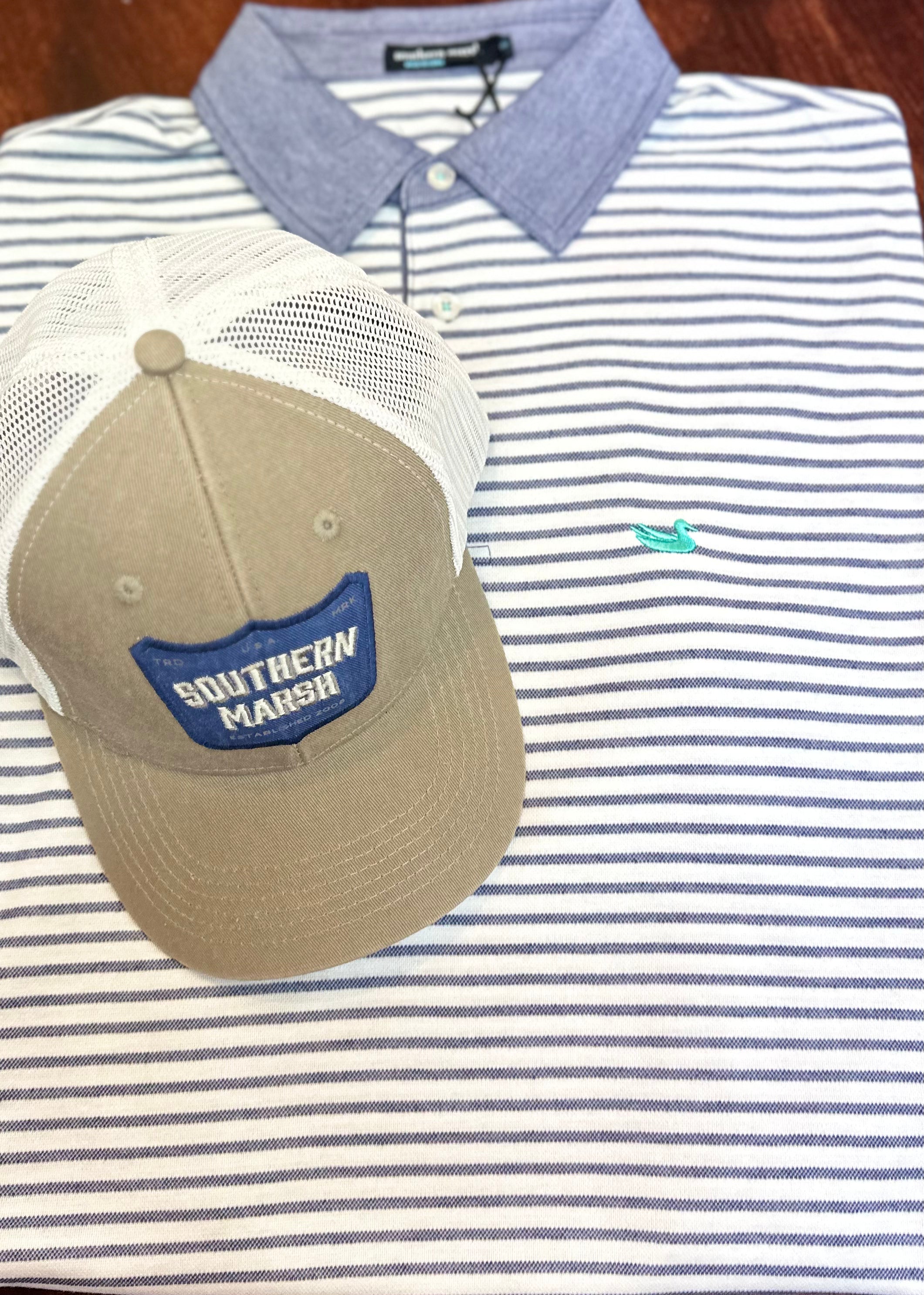 Southern Marsh Albany Flats Stripe Polo - Navy - Southern Marsh Polo -Jimberly's Boutique-Olive Branch-Mississippi