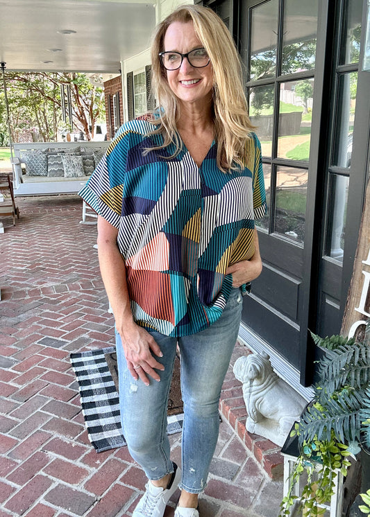 Day After Day Top - Teal/Mustard - Jimberly's Boutique