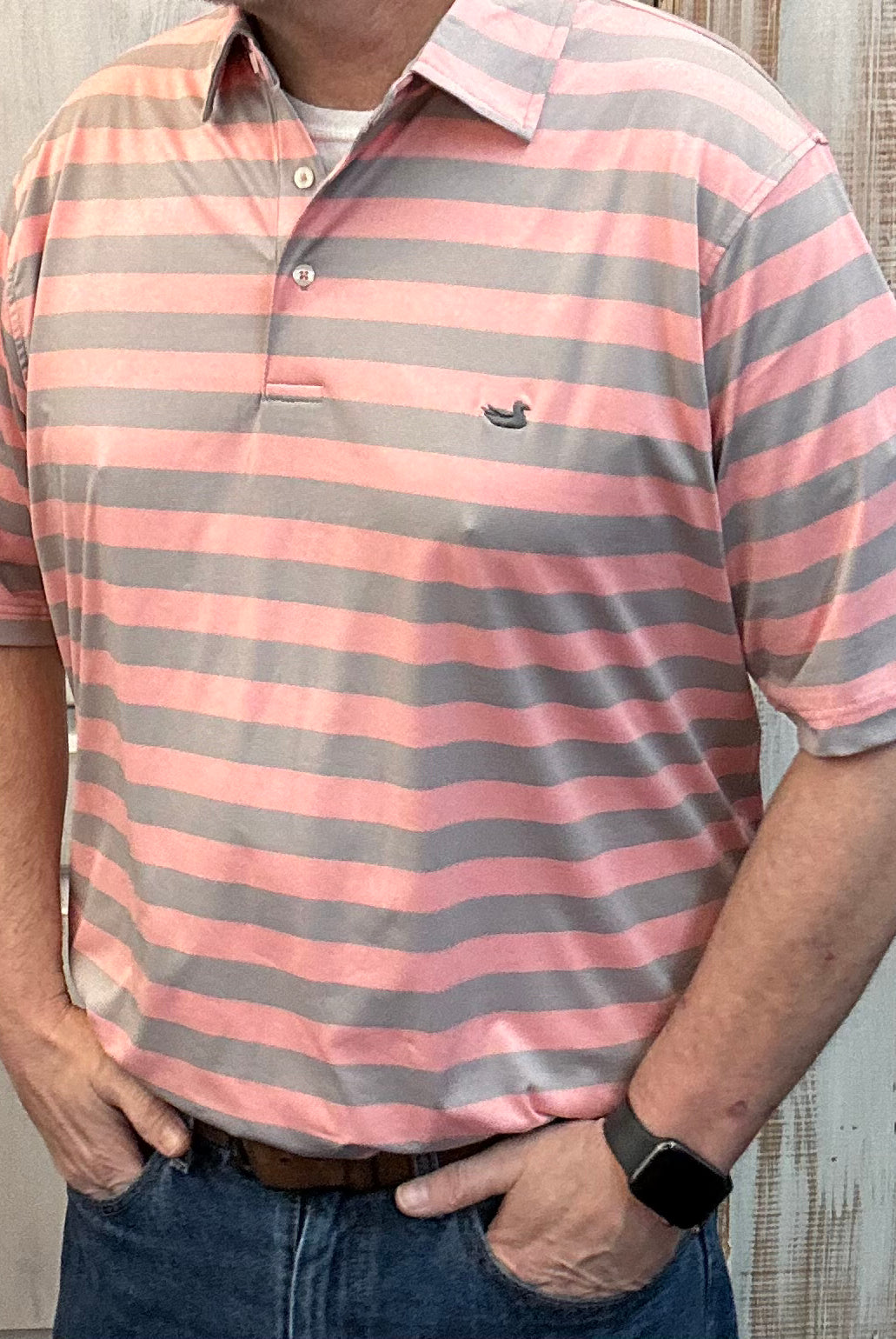 Southern Marsh Bermuda Performance Polo - Davis - Gray & Peach - Southern Marsh Polo -Jimberly's Boutique-Olive Branch-Mississippi