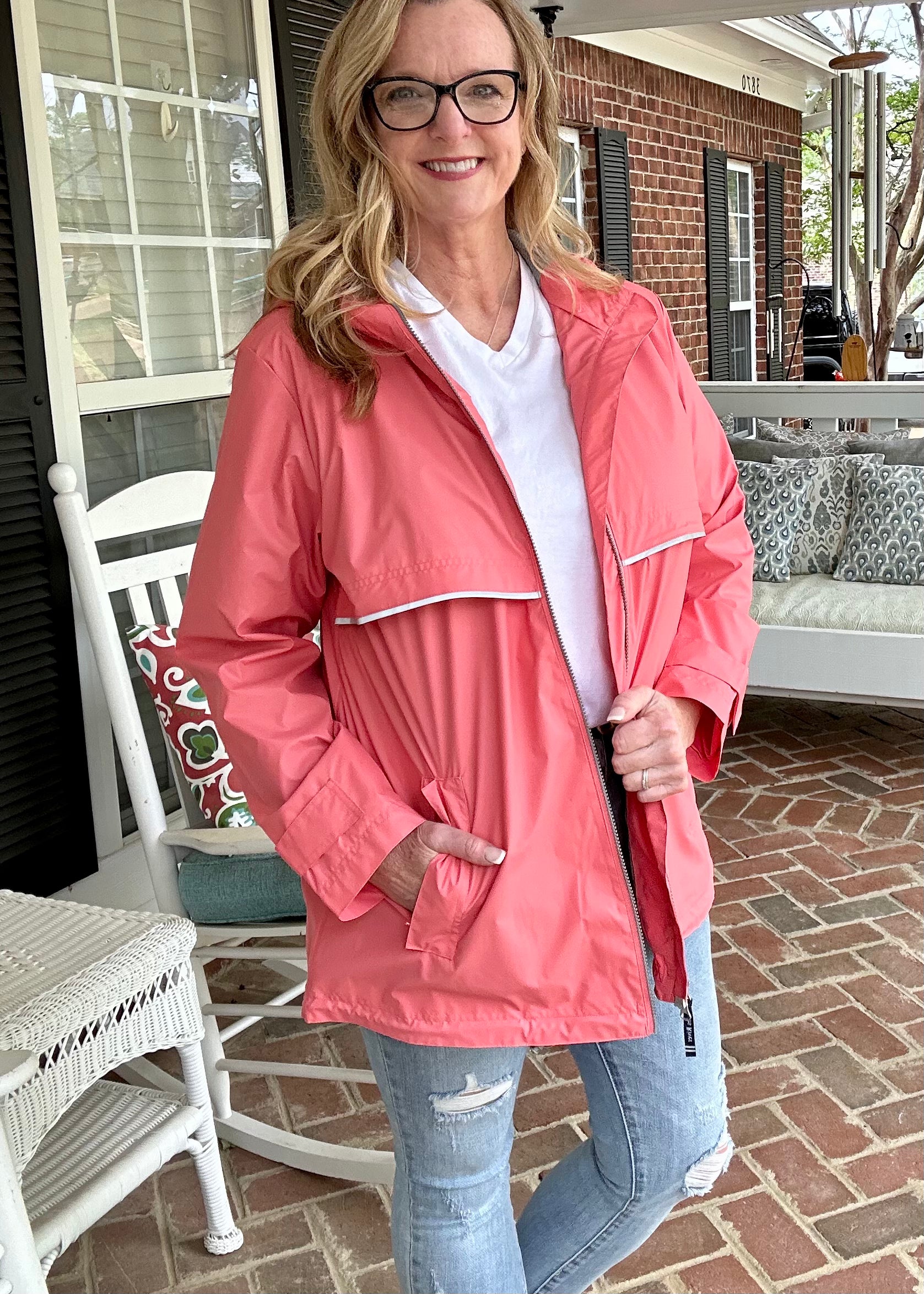 New Englander Rain Jacket--Coral - Jimberly's Boutique