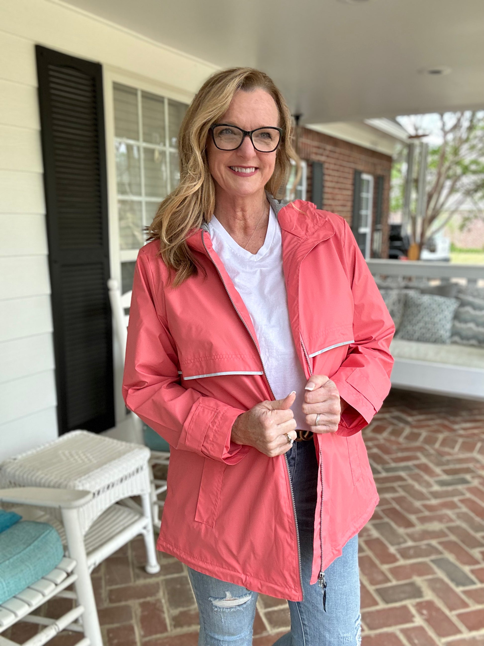 New Englander Rain Jacket--Coral - Jimberly's Boutique