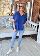 It Just Comes Natural V Neck Top - Light Navy - Casual Top -Jimberly's Boutique-Olive Branch-Mississippi